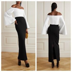 Solace London Eliana Maxi Dress in Cream White and Black with Wide Sleeves Sz 0